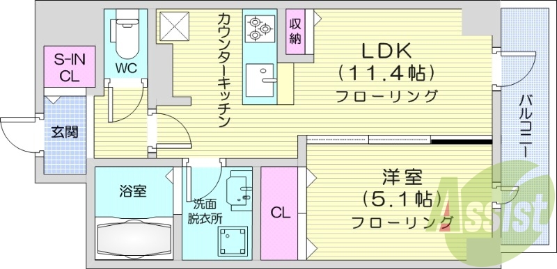 1LDK、オートロック、浴室乾燥機、バルコニー。