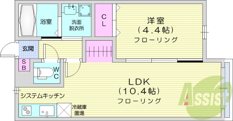 1LDK、浴室乾燥機、システムキッチン、エアコン、ネット無料