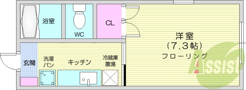 1K、バストイレ別、エアコン設置済み、　