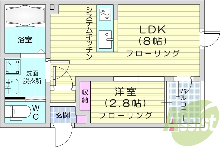 1LDK、モニター付きインターホン、IH、浴室乾燥