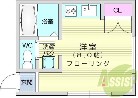 1R、エアコン、室内洗濯機置場、トイレ浴室別、クローゼット