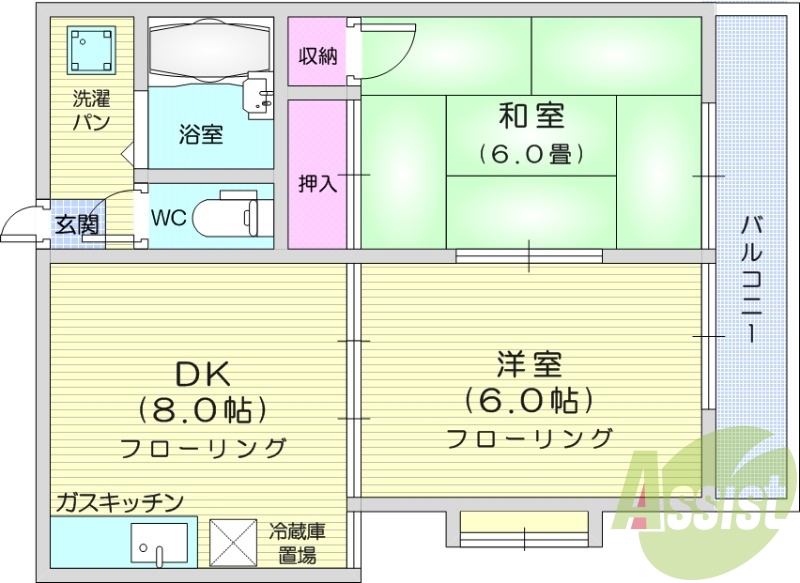 2K、角部屋、エアコン設置済み、モニター付きインターホン