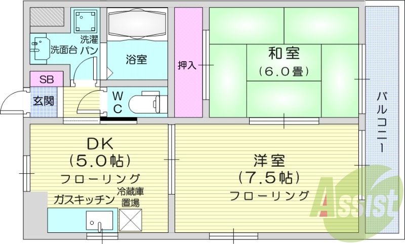 バストイレ別室、室内洗濯機置場、エアコン、バルコニー