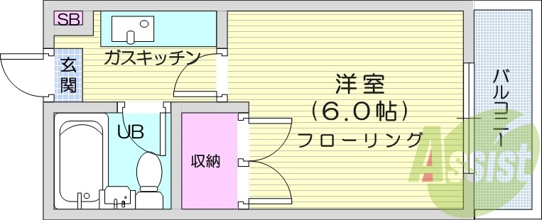１K、６帖、ネット使用料不要、防犯カメラ、宅配ボックス