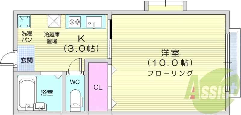 1K、オール電化、温水洗浄便座で、