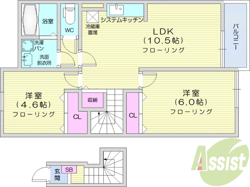 2LDK、追い焚き機能、温水洗浄便座、TV付インターホン