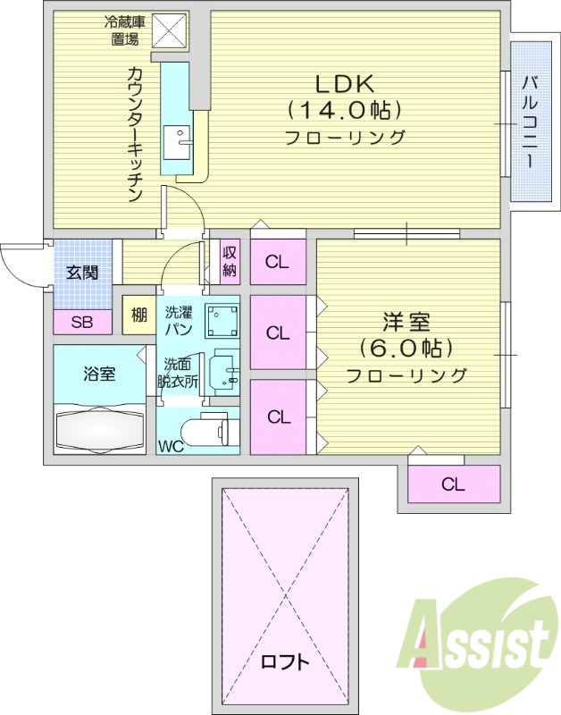 1LDK、エアコン、モニター付きインターホン