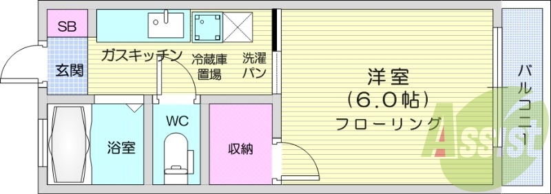 1K、追い焚き期央、都市ガス、駐輪場無料