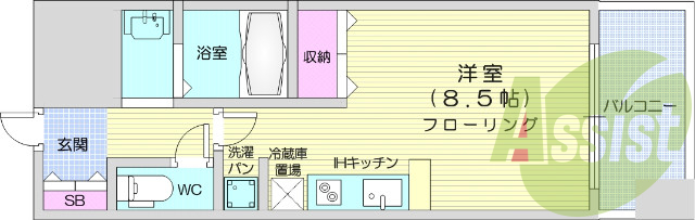 ワンルーム、南向き、洋室8.5帖、インターネット使用料無料