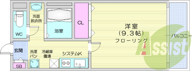 １K、眺望良好、インターネット対応、システムキッチン、