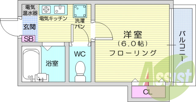 1K、オール電化、システムキッチン、フローリング