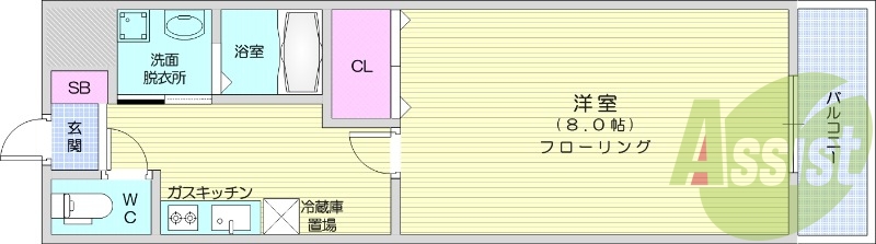 1K、エアコン、バルコニー、フローリング