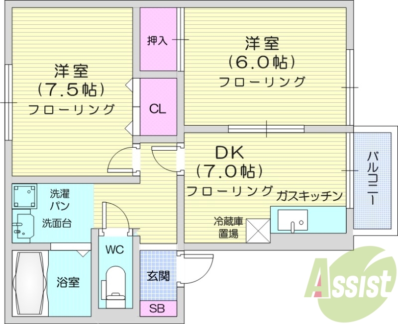 2DK、南向き、追い焚き機能、物置、独立洗面台、BS