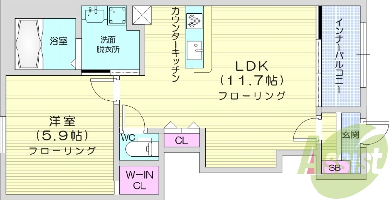 1LDK、ネット無料、追い焚き、浴室乾燥