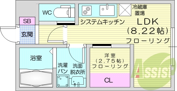 1DK、浴室乾燥機、独立洗面台、室内物干し