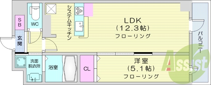 1LDK、オートロック、浴室乾燥機、バルコニー。
