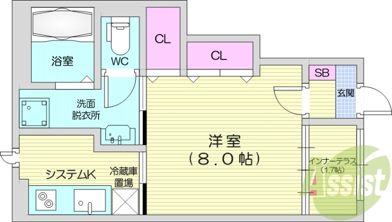 1K、インナーテラス、ネット無料、防犯カメラ、収納、エアコン