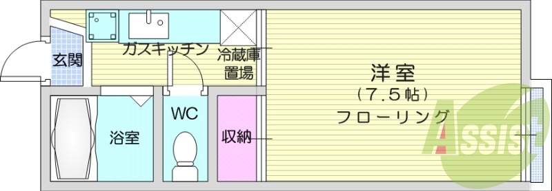 1K、ネット無料、バストイレ別、エアコン設備