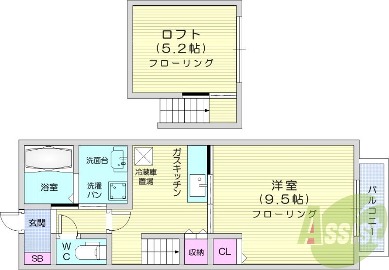 1K、ロフト、独立洗面所、デジタルキー、追い焚き機能