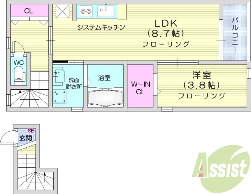1LDK、宅配ボックス、インターネット無料