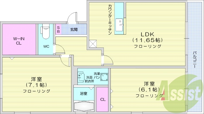 2LDK、フローリング、インターネット無料