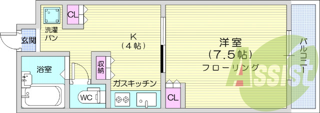 １K・LPガス・シャワー・エアコン食器棚・2口ガスコンロ