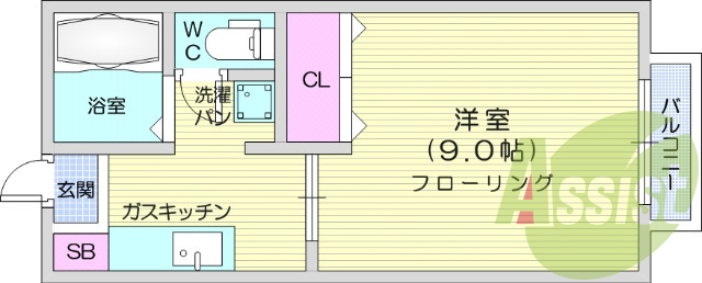 1K・バストイレ別、洗面台、CATV、プロパンガス