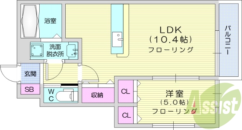 1LDK、エアコン、モニター付きインターホン
