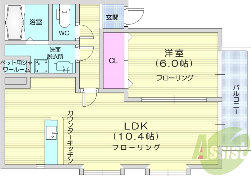 1LDK、ペット相談、ペット用シャワールーム