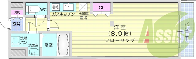 1K、バス・トイレ別、温水洗浄便座、システムキッチン