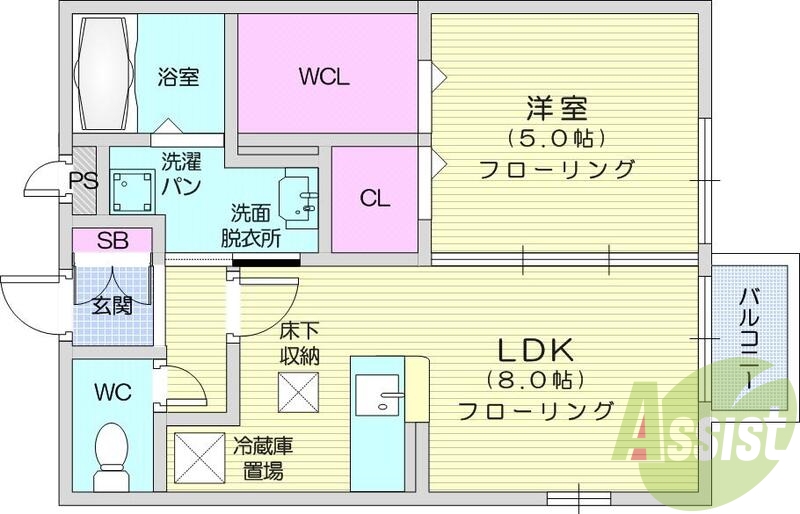 1LDKTVインターホン、インターネット接続、洗髪洗面化粧台