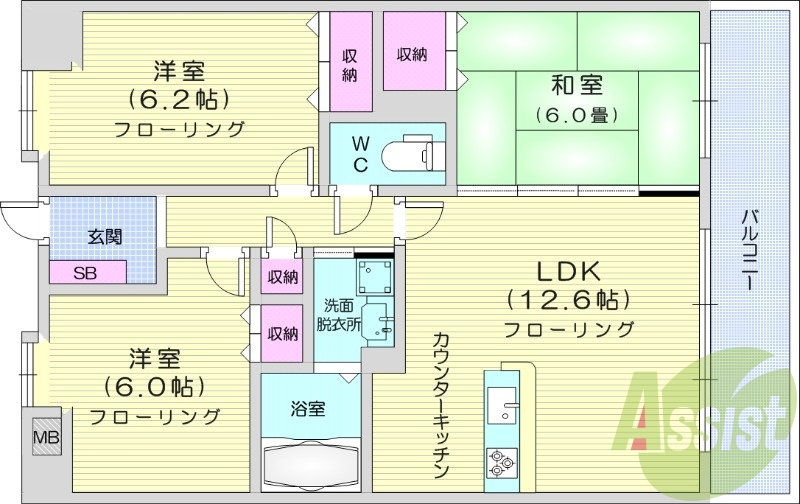 2LDK、宅配ボックス、防犯カメラ、TVインターホン付