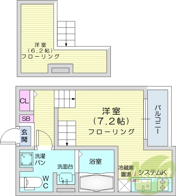1K、ロフト、浴室乾燥、洗面所、ネット無料、ガスコンロ２口