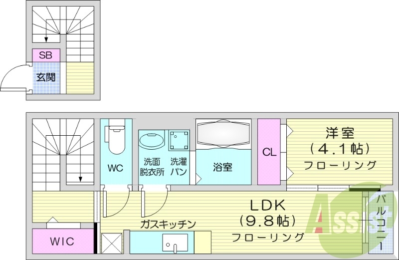 1LDK、エアコン、ネット無料、追い炊き機能