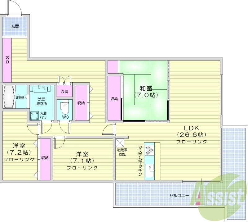 3LDK、都市ガス、オーブン、食洗器、エアコン2基