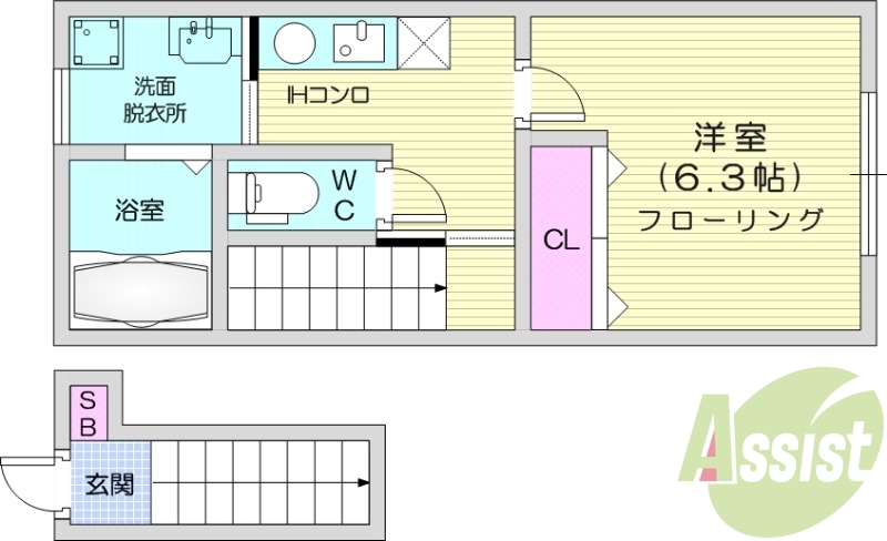 1K、TVインターホン付き、インターネット無料