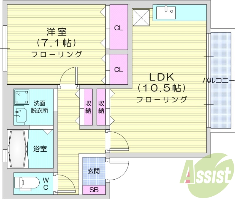 1LDK、バルコニー、エアコン、独立洗面台、バストイレ別