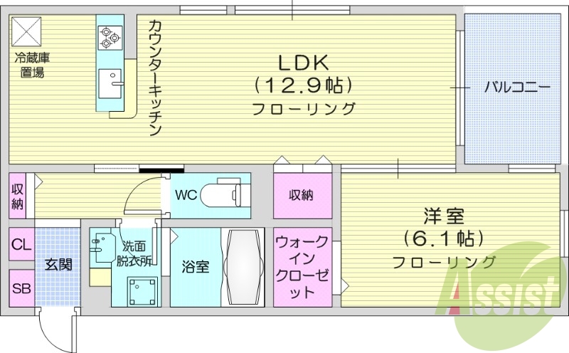 1LDK、オートロック、宅配ボックス、ペアガラス