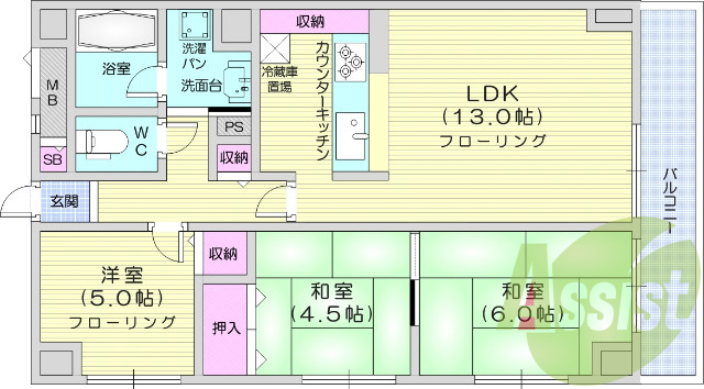 2LDK、日当たり良好、ペット飼育可、追い焚き、バストイレ別