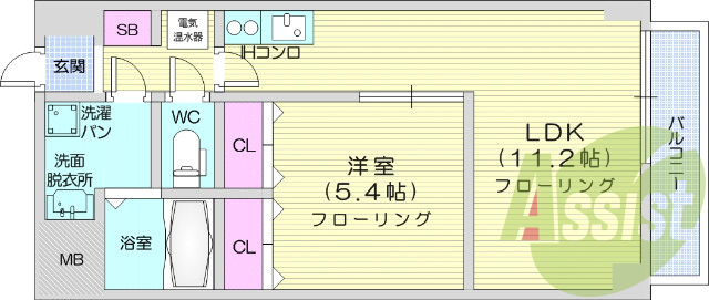 1LDK　オートロック、浴室乾燥機、エアコン