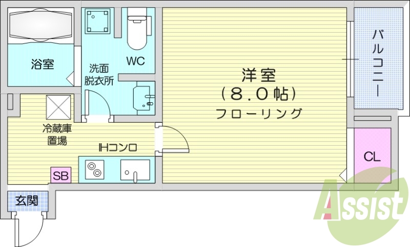 　1K　IHコンロ　浴室乾燥機　インターネット無料