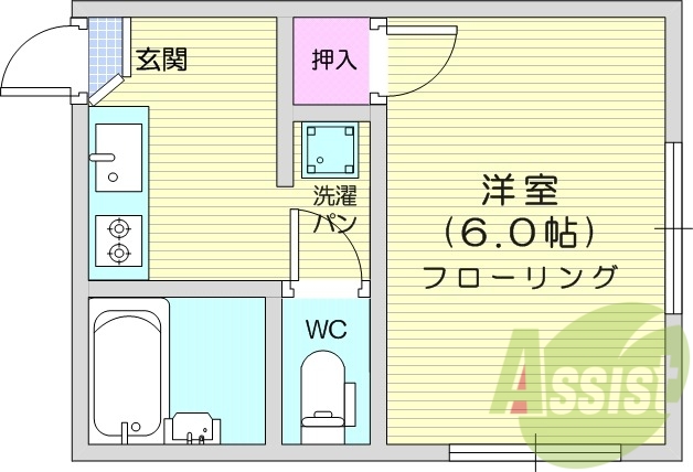 1K、バス・トイレ別、追い焚き機能付き、温水洗浄便座