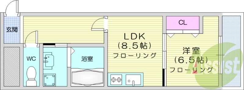 １K、インターネット無料、事務所使用可