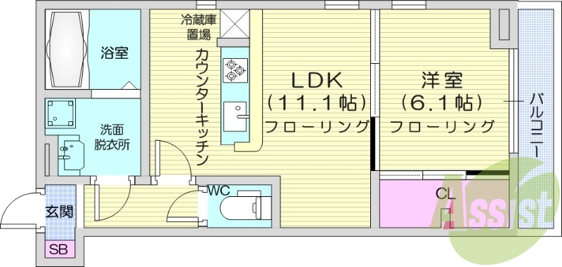 1LDK、追い焚き、ネット無料、防犯カメラ、オートロック。
