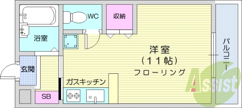 １R、エアコン、洗面台、シャワー、室内洗濯機置場、照明機器
