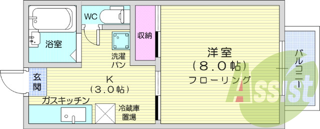 1K、エアコン、モニタ付きインターホン、バストイレ別、