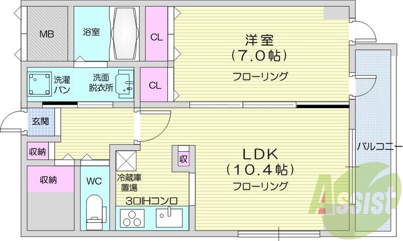 1LDK、トランクルーム、エアコン、システムＫ、洗濯機置場
