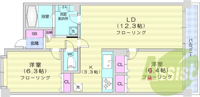 2ＬＤＫ、オートロック、システムキッチン、トランクルームあり