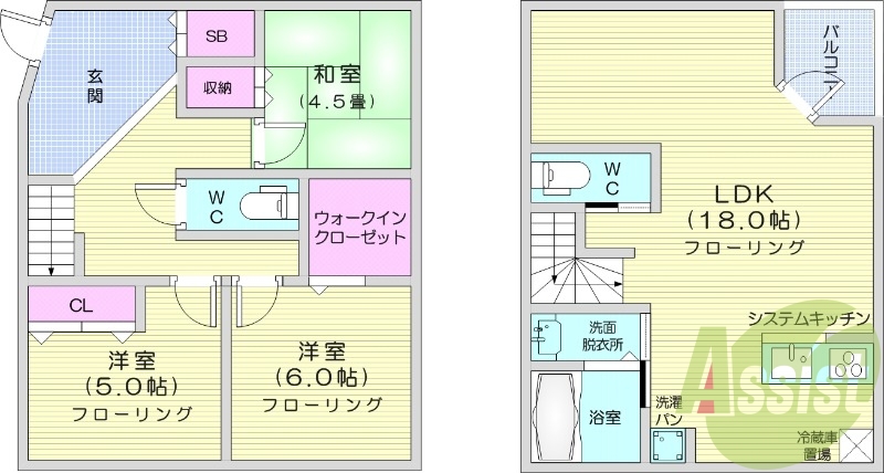 3LDK、ウォークイン、IH3口、追い焚き、独立洗面台