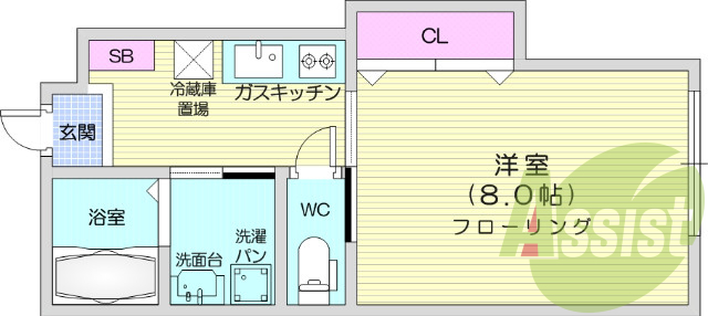 1K、エアコン、室内洗濯機置場、トイレ浴室別、クローゼット